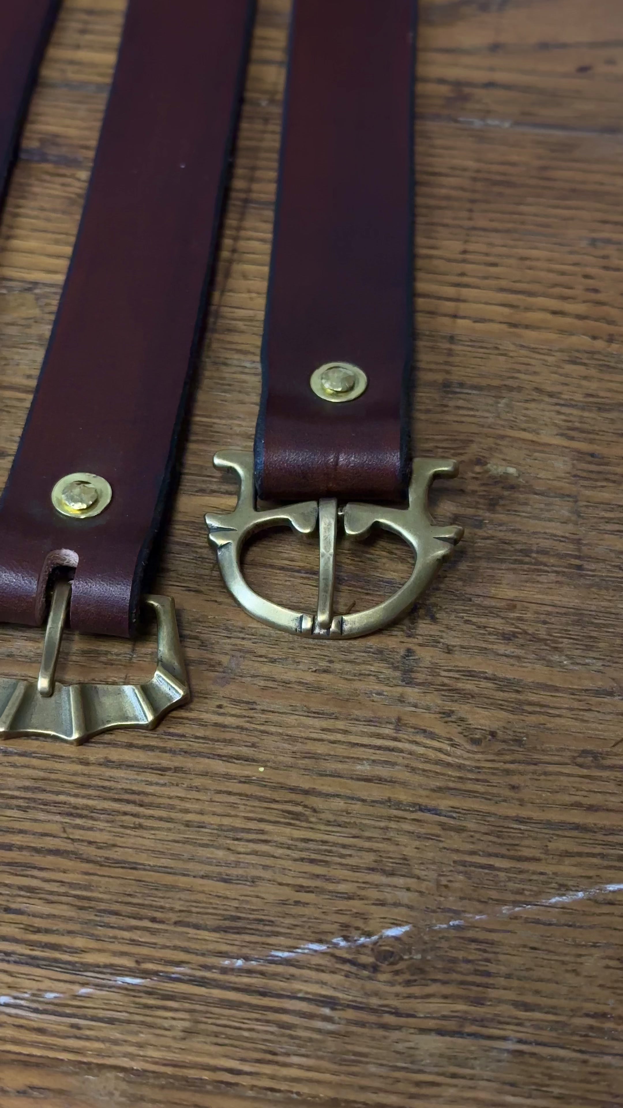 Leather Reproduction Belt with Brass Buckle