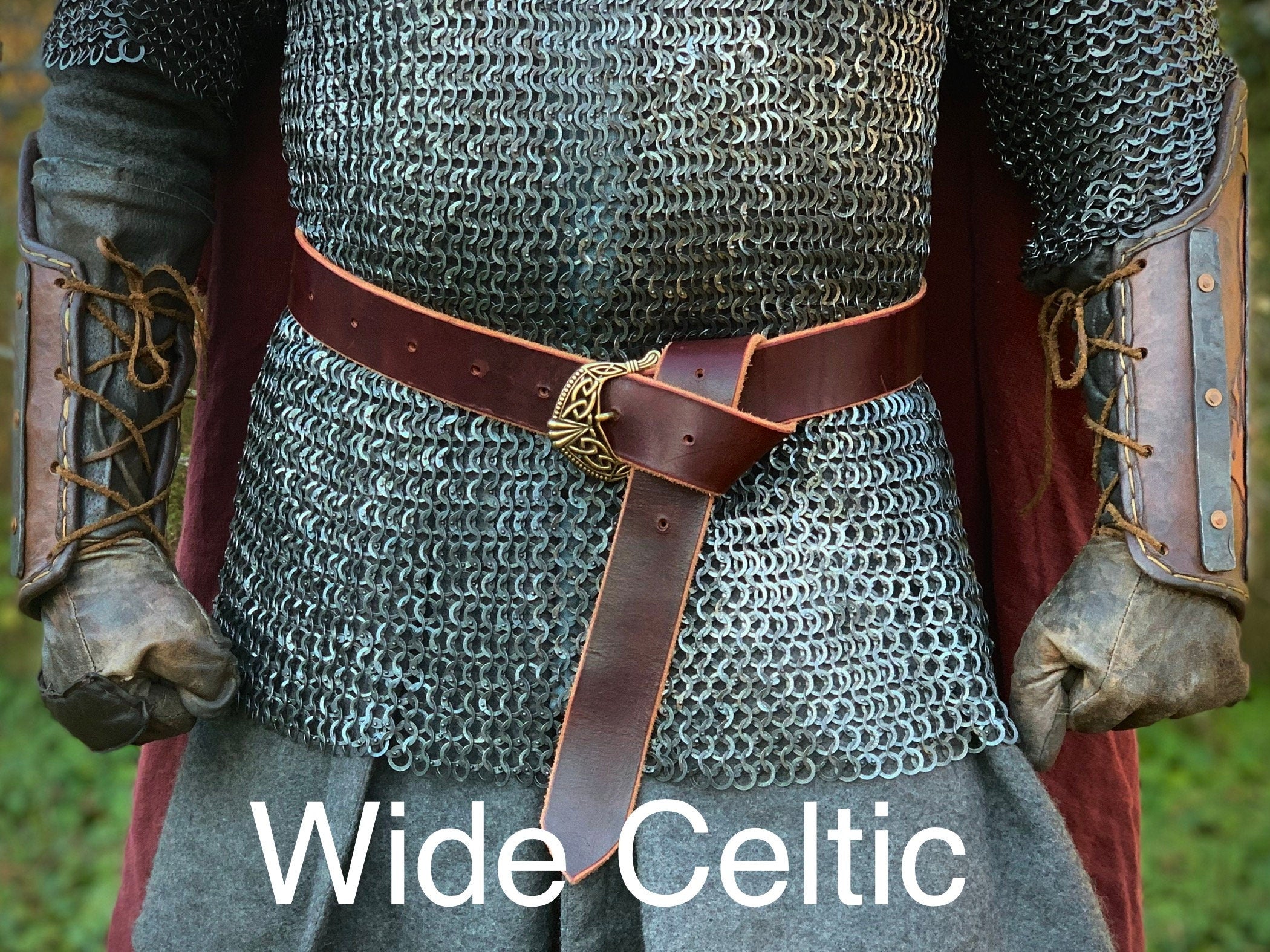 wide leather belt; brown leather-cut greenhouse; Celtic interlacing waist;  Celtic leather belt; medieval belt